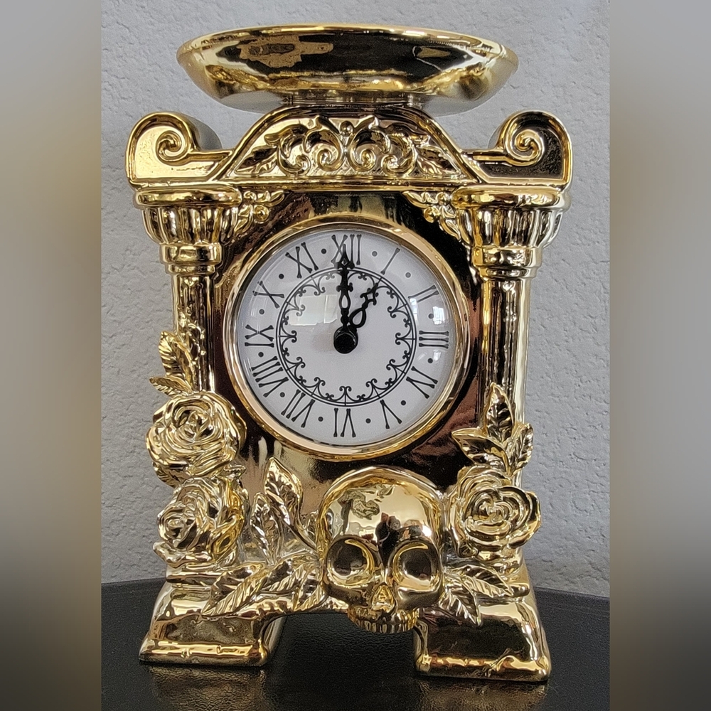 Bath & Body Works Gold Floral Skull Clock
